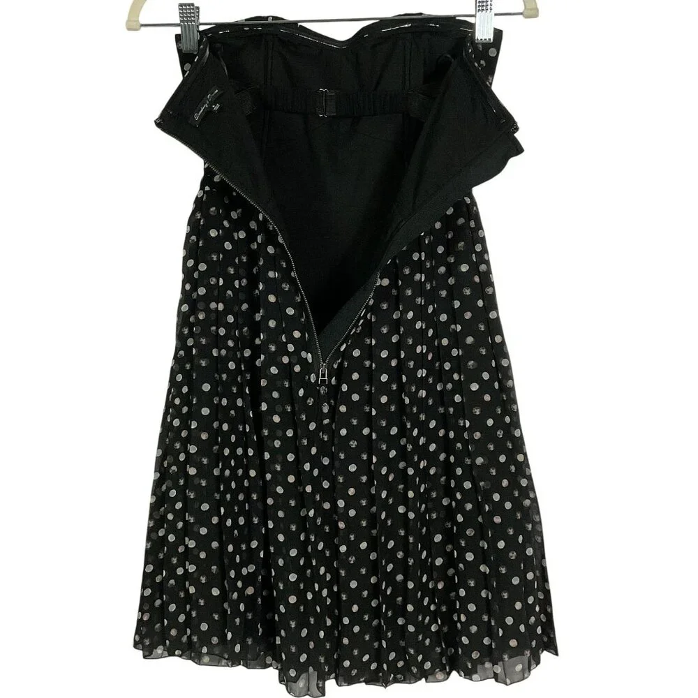 Broadway & Broome by J.CREW Polka Dot 100% Silk Pleated Strapless Dress, size 0